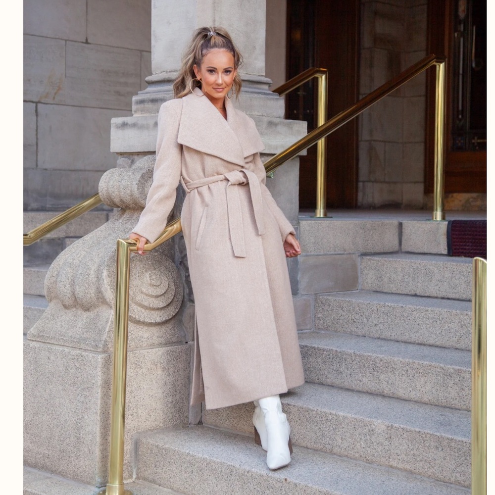 Herringbone Long Wrap Coat